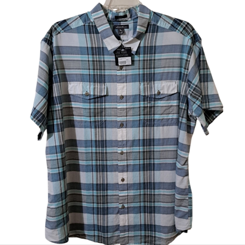 New Eddie Bauer Light Blue and White Casual Button Down Shirt 3XL